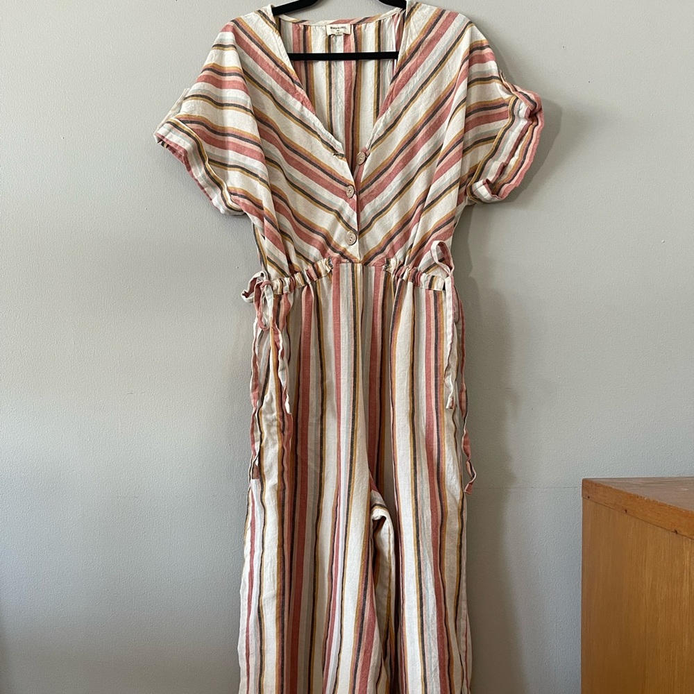 Striped button up jumpsuit